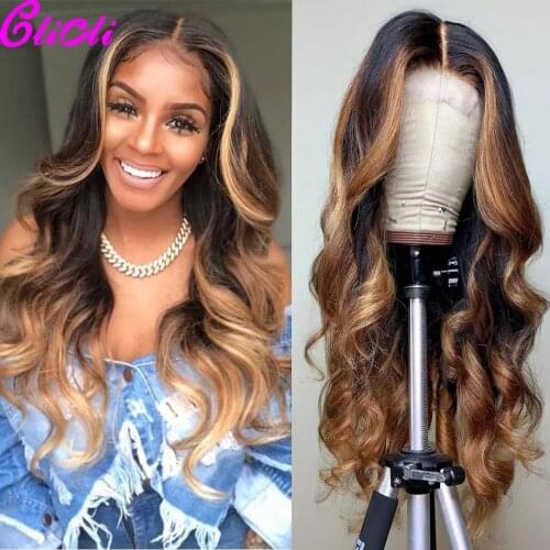 Body Wave Highlight Wig Human Hair 13x4 Brown Highlights Lace Front Wig 4x4 Closure Wig Highlight Peruvian Body Wave Closure Wig