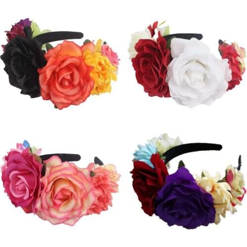 Christmas Halloween Multicolor Rose Flower Headband Cosplay Day of the Dead Wreath Crown Carnival Festival Party Mexican Headpie