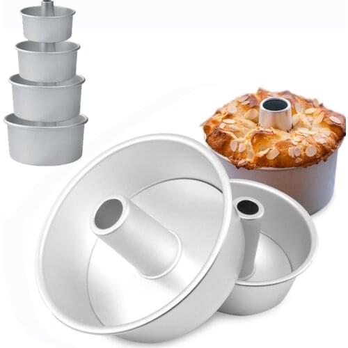 6/8/10inch Chiffon Cake Tin Mold Aluminum Alloy Chiffon Cake Pan Removable Bottom Hollow Chimney Cake Mold DIY Baking Cake Tools