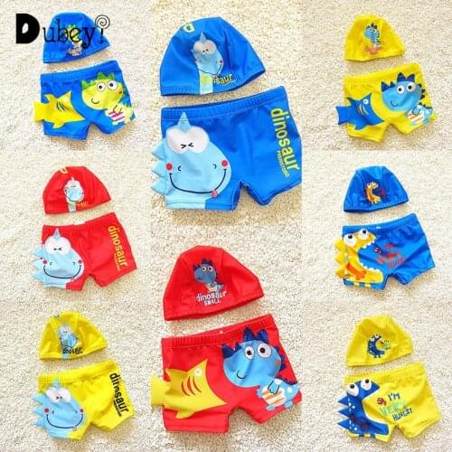 Boy Shorts for Swimming Bathing Suit Baby Boy Beach Swimming Trunks with Cap Board Shorts Polyester Dinosaur Printed Swim Pants