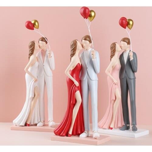 Nordic New Romantic Lover Holding Balloons Sculpture Home Decor Modern Art Couple Statue Wedding Gifts Decoration Accessories