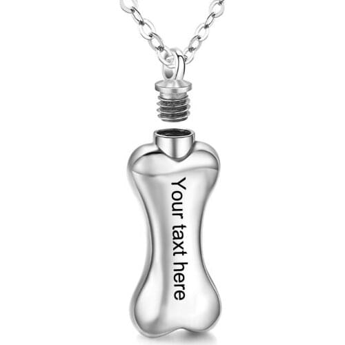 Dog Bone Stainless Steel Pets Cats Ash Keepsake Necklace Custom Cremation Urn Pendant For Pets Owner Memorial Locket Jewelry