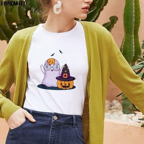 Fun Halloween ghosts and pumpkins Graphics Harajuku T Shirt Women Hip Hop T-shirt Fashion Summer Tshirt Top Tees Female Clothing