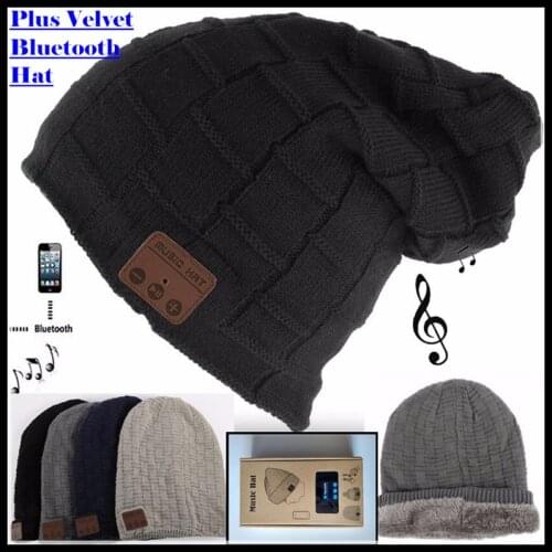 Wireless Bluetooth V4.2 Beanie Knitted Plus Velvet Winter Plaid Hat Headset Speaker Mic Hand-free Music Mp3 Magic Warm Smart Cap