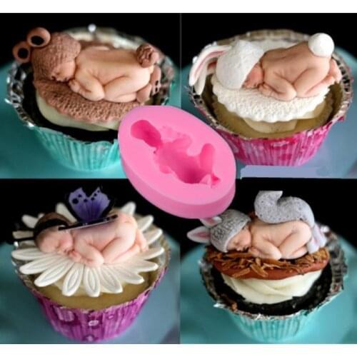 High Quality Silicone 3D Sleeping Baby Mold Cookware Dining Bar Non-Stick Cake Decorating Fondant Mould 5*7*0.9Cm