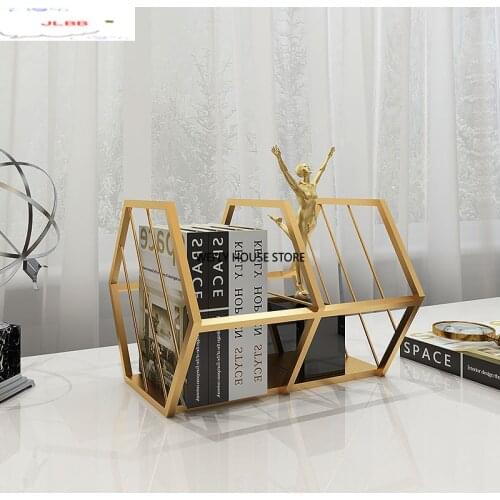 Nordic Rack Iron Bookshelf Desktop Storage Rack Office Supplies Finishing Box Desk Folder Hexagonal Storage Box Study Room Shelf