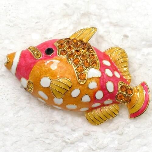 Yellow Rhinestone Enamel Fish Pin brooches C985 G2
