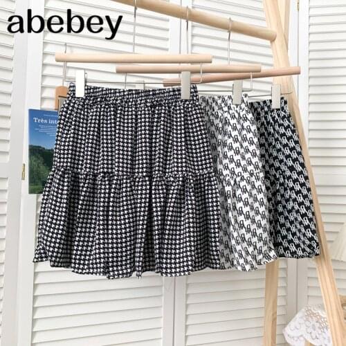 2021 New Summer Women Fashion All-match letter floral print Skirt Elastic Waist slim Ruffles short Skirt