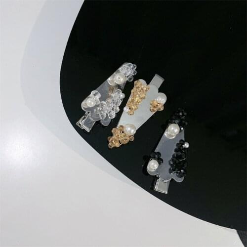 Origin Summer Unique Design Crystal Imitation Pearl Barrettes for Women Girl Silver Color Metal Triangle Hair Accessories