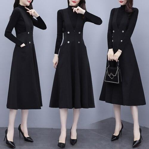 Womens Plus size L-5XL Two-piece sets dress 2021 Autumn Winter black long sleeves Business office ladies work wear dresses