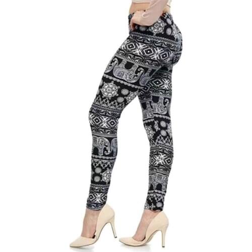 Women printed leggings lady floral elephant star plaid lip printed king size legging size XL stretched milk pants