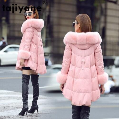 100% Sheepskin Real Coat Female Winter Fox Fur Hooded Duck Down Jacket Women Clothes 2021 Korean Genuine Leather Down Coats 2500