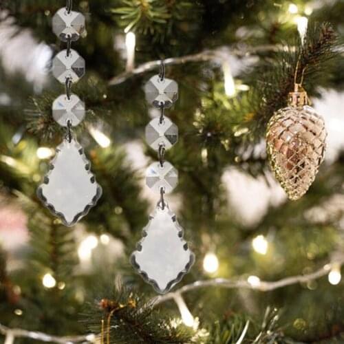 1Set Clear Acrylic Crystal Leaf Shaped Christmas Ornament Tree Decorations Decor X4YE