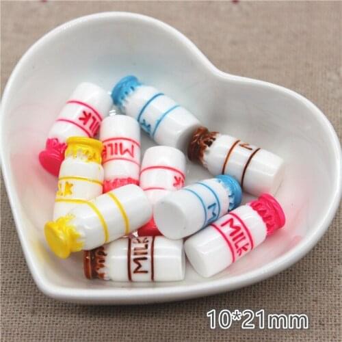 10pcs 10*21mm Mix Colors Kawaii Resin 3D Simulation Milk Bottle Miniature Art Supply Decoration Charm Craft DIY Accessories