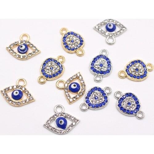 10pcs Irregular Alloy Rhinestone Evil Eye Earring Charms Bracelet Connector Findings Gold Necklace Pendant Jewlery Make