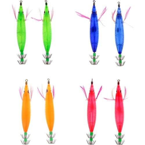 2pcs Luminous Fishing Lure Imitation Shrimp Bait Squid Jig Hook Bionic Bait Green Blue Orange Red Fishing Tackles