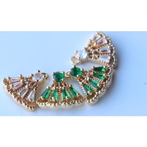 2021 New True Gold Plated 12MM Zircon Sector Earring Pendant Necklace Charms DIY Earrings Jewelry Making Accessory