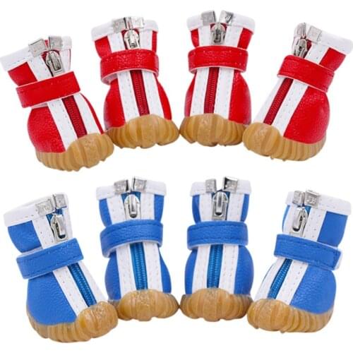 4Pcs/Set Waterproof Winter Pet Shoes Dogs Puppy Boots Denim Warm Snow Lovely Anti Slip Zipper Casual Pet Supplies