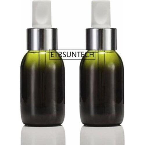50pcs 50ml Empty Green Glass dropper bottle Vial Nasal Oil dropper E liquid refillable bottle package F2669