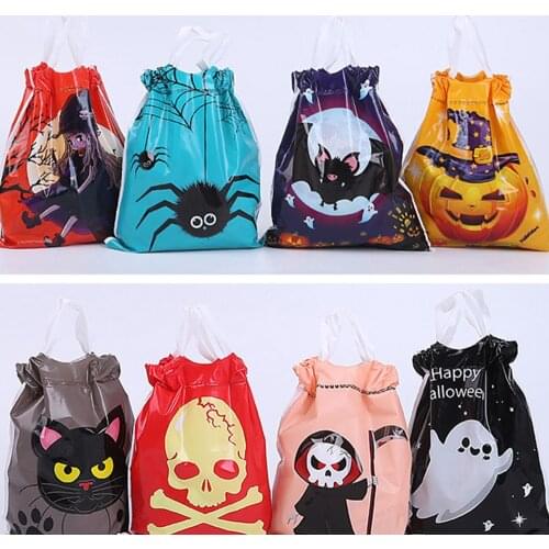 50pcs Reusable Halloween Decoration Candy Drawstring Bag Gift Package Storage Drawstring Bag Plastic Candy Bag