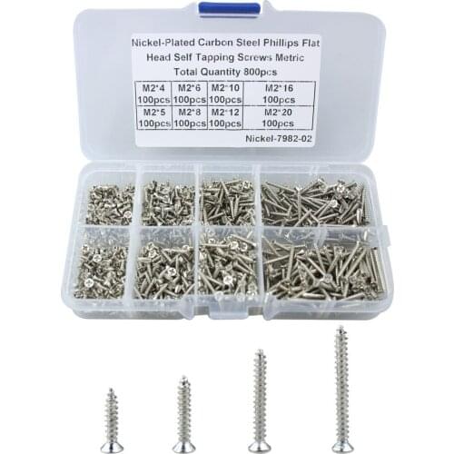 800Pcs M2 Stainless Steel Self Tapping Screw Assortment Kit Lock Nut Wood Thread Nail Screw Sets Wood Screw tool kit