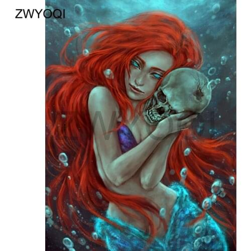 Full Square Diamond embroidery Mermaid skull Full Round Diamond painting Cross stitch Cartoon mermaid DIY3D Diamond mosaic demon