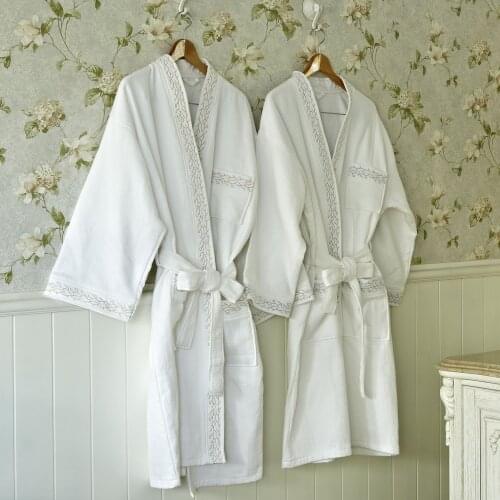 Women and men autumn cotton waffle hotel full sleeve knee length bathrobe leisure beauty club embroidered bathrobe bathrobe