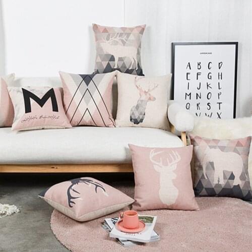 Nordic Style Cushions Decorative Pillow Cover Elephant Grey Throw Pillows Case Pink Deer Geometric Cushions Cover for Sofa 45x45