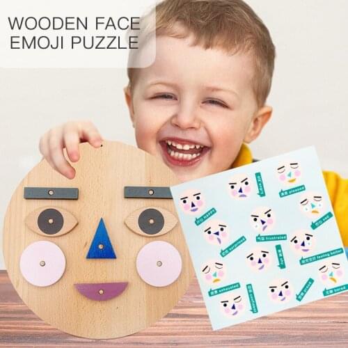 Childrens Wooden Early Education Puzzle Fun Face-changing Expression Game Jigsaw Cognitive Organ Expression Toy