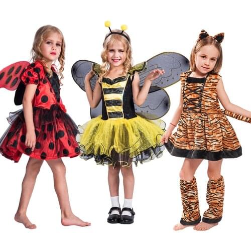 Halloween Costume Kids Animal Cosplay Tiger Leopard Bee Unicorn Tutu Dress Christmas Costume For Girls Purim Carnival Outfit