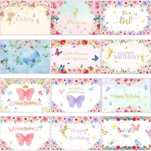 Butterfly Birthday Backdrops Cake Table Party Baby Photography Printed Flower Fairy Backdrop Artistic Child Background