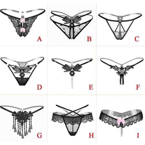 Sexy Women Underwear Panties Female Massage Pearl Lingerie G-stings Hollow Thong Young Girls Hot Embroidery Lace T-back Panties