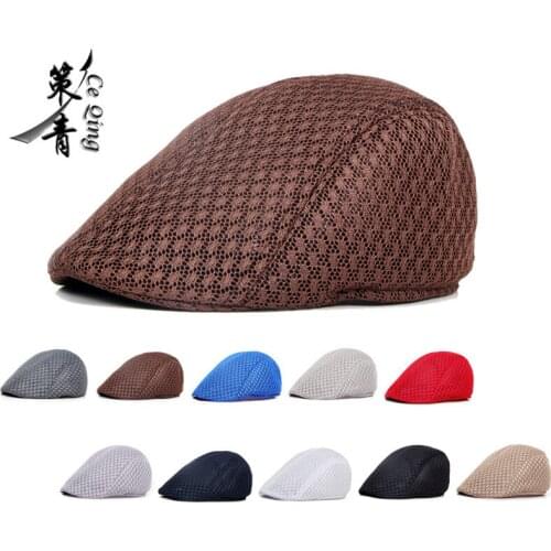 Korean hat mens and womens Berets solid color hollowed out mesh cap forward hat breathable summer sun hat