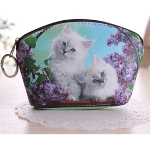 New PU Leather Cute Cat Dog Printing Coin Purse Key Holder Cartoon Mini Key Organizer Key Wallet Porte Bag