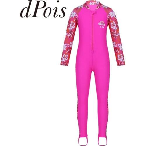 Girls Long Sleeve Swimsuit Kids Rashguard Flower Printed Zipper Up Rashguards Bathing Suit Girls Rash Guard Childrens Swimwear