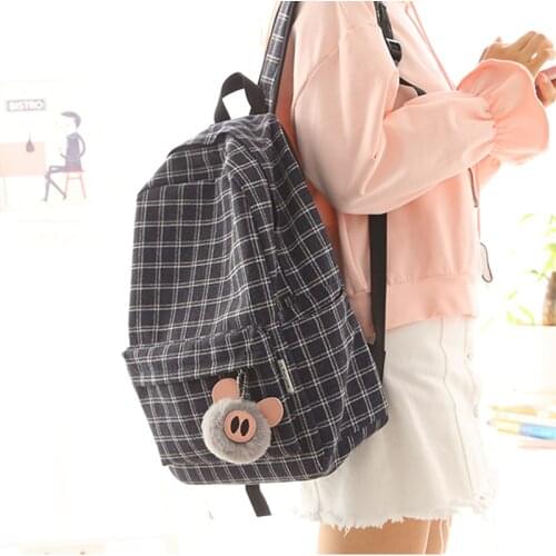 2020 new design plaid linen girls backpack women leisure bag teenager school student book bag daily shopping bag young