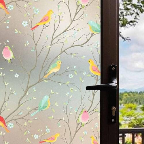 Non-Adhesive 3D Bird Decorative Glass Film Matte Privacy Window Film Frosted Static Cling Stained Stickers Decoration