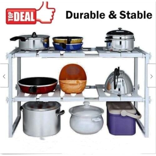 2020 New Fashion Kitchen Leachate Dish Rack Stretchable Organizer Stand Metal 2-Layer Side Room Removal Storage Cooker Holder