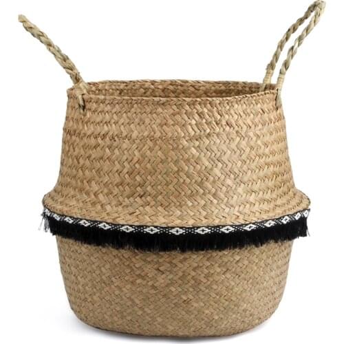 Woven basket Seagrass Laundry Basket Natural Rattan Flower Basket Vase Planter Nursery Pot Belly Basket