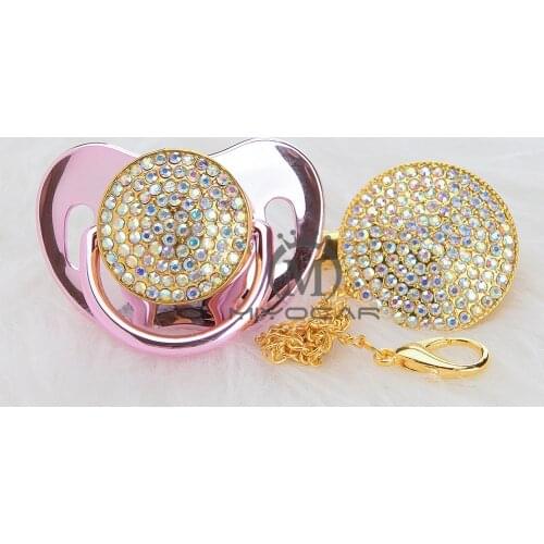 MIYOCAR silver bling colorful pacifier and clip set dummy pacifire chain SGS pass BPA free safe AC-8