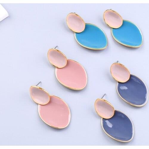 Simple Design Korean Drop Earring For Women Handmade Vintage Pink/Gray/Blue Enamel Heart Earring Appointment Date Gift Jewelry