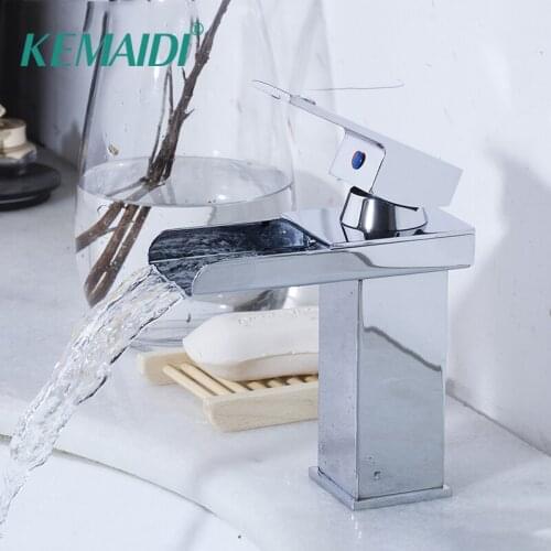 KEMAIDI Bathroom Basin Faucet Nickel Brushed Tap Mixer Black Waterfall Chrome Brass Water Wash Basin Mixer Tap Faucet