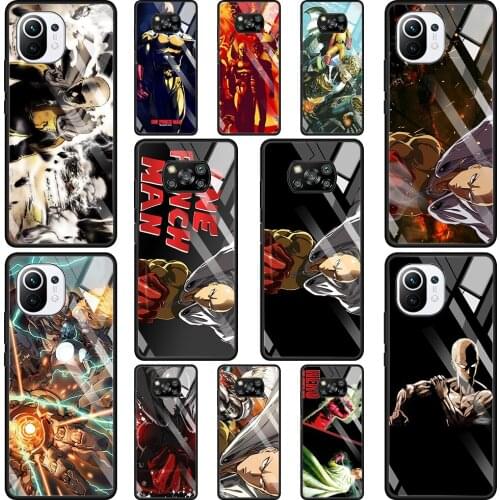 Phone Glass Case For Mi Poco X3 NFC 10T 9T Note 10 11 Pro Lite Ultra 11i F3 Transparent Fitted Fundas One-Punch Man