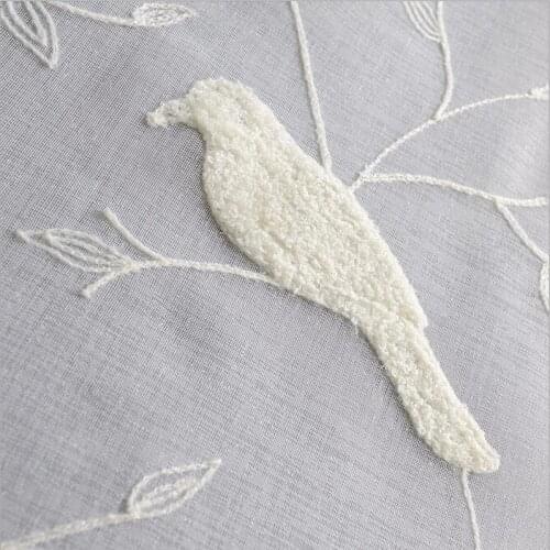 Bird Pattern 3D Embroidery Drape Sheer Curtains for Living Room Window Cotton White Tulle Embroidered Bird Gauze Yarn