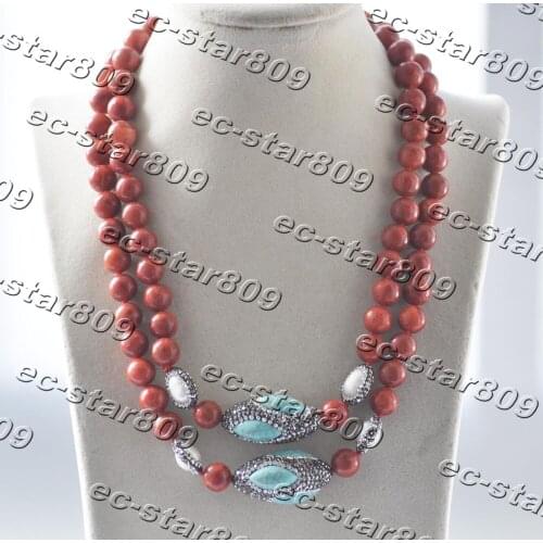 Z11230 20-100" 35mm Red Coral Blue Turquoise Shuttle Pearl CZ Necklace Woman Fashion Jewelry