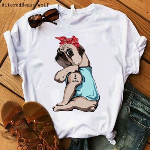 2020 Pug I Love Mom Tshirt Women Harajuku Bandana Mama T-shirt Summer Casual Short Sleeve O-Neck T Shirt Tops Female Clothing