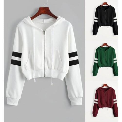 Womens Casual Zipper Hooded Sweatshirt Solid Long Sleeve Hoodie Pullover Casual Short Tops Streetwear Harajuku Girl Blouse