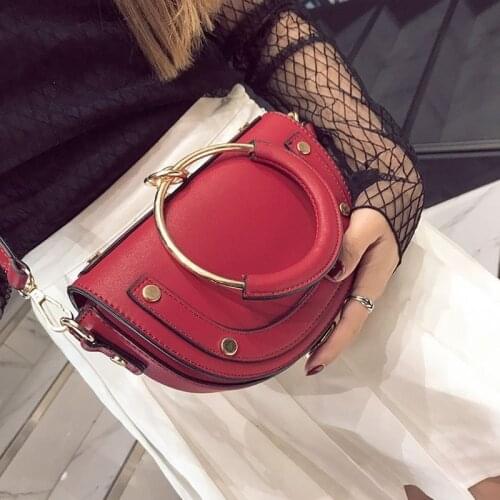 Womens bag 2020 new PU leather shoulder bag solid color fashion saddle bag ring handbag wild shoulder messenger bag