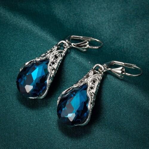 Bride Drop Earrings for Women Dark blue Teardrop Rhinestone Large Dangle Earrings 2020 Fashion vintage style Wedding Jewelry