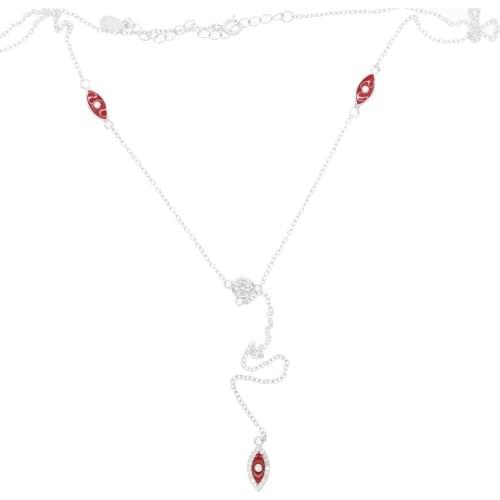 Fashion 100% 925 sterling silver Y long necklace with red enamel eye charm necklace for women wedding sexy fine jewelry hot sale